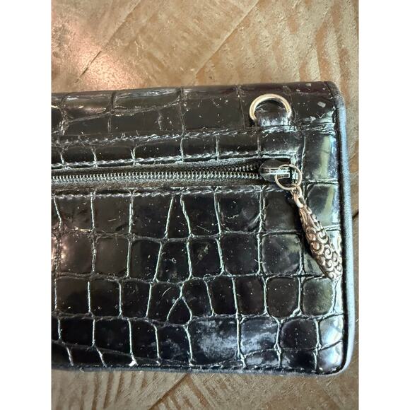 Brighton Black Croc Patent Leather Wallet Clutch Silver Accents 7.25x3.5 - Picture 7 of 8